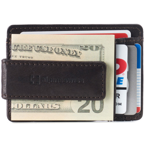 Alpine Swiss Harper Mens RFID Slim Money Clip Front Pocket Wallet  Minimalist Leather ID Card Holder